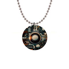 Illustrations Technology Robot Internet Processor 1  Button Necklace by Ravend