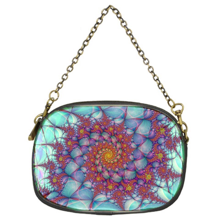 Fractals Abstract Art Cyan Spiral Vortex Pattern Chain Purse (One Side)