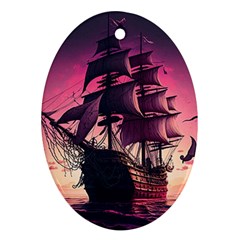 Ship Pirate Adventure Landscape Ocean Sun Heaven Oval Ornament (two Sides) by danenraven