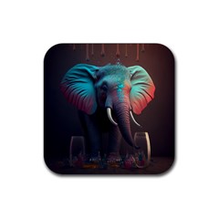 Ai Generated Elephant Tusks Trunk Wildlife Africa Rubber Coaster (square) by danenraven