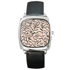 Leaves Plants Poster Drawing Square Metal Watch by Ravend