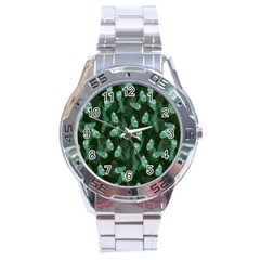 Plants Leaves Flowers Pattern Stainless Steel Analogue Watch
