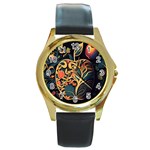 Ai Generated Apple Foliage Round Gold Metal Watch