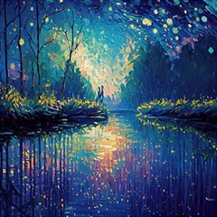Oil Painting Night Scenery Fantasy Play Mat (square)