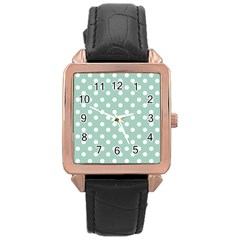 Light Blue And White Polka Dots Rose Gold Leather Watch  by GardenOfOphir