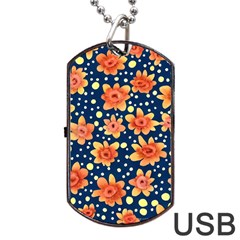 Flowers And Polka Dots Watercolor Dog Tag Usb Flash (one Side) by GardenOfOphir