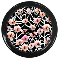 Cheery Watercolor Flowers Wall Clock (black) by GardenOfOphir