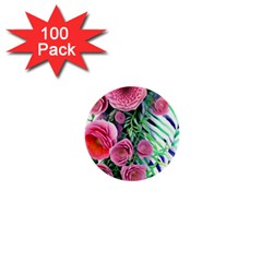 Adorned Watercolor Flowers 1  Mini Buttons (100 Pack)  by GardenOfOphir