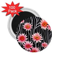 Botanical Black Pink Flowers Pattern 2 25  Magnets (100 Pack)  by GardenOfOphir