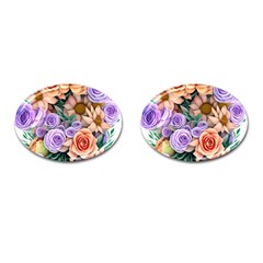 Cheerful And Captivating Watercolor Flowers Cufflinks (oval) by GardenOfOphir