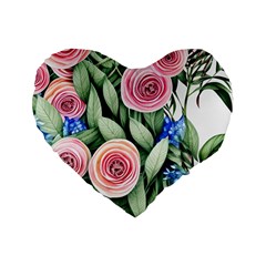 County Charm – Watercolor Flowers Botanical Standard 16  Premium Flano Heart Shape Cushions by GardenOfOphir