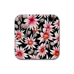 Charming And Celestial Watercolor Flowers Rubber Coaster (square) by GardenOfOphir