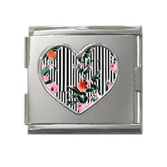 Classic Watercolor Flowers Mega Link Heart Italian Charm (18mm) by GardenOfOphir