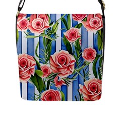 Chic Watercolor Flowers Flap Closure Messenger Bag (l) by GardenOfOphir