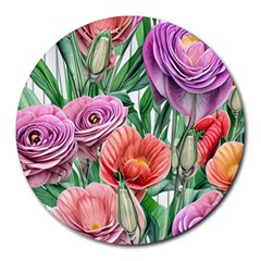 Captivating Watercolor Flowers Round Mousepad by GardenOfOphir