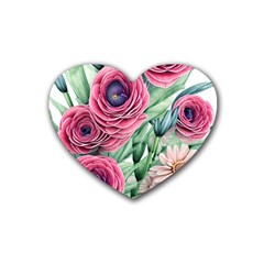 Majestic Watercolor Flowers Rubber Heart Coaster (4 Pack) by GardenOfOphir