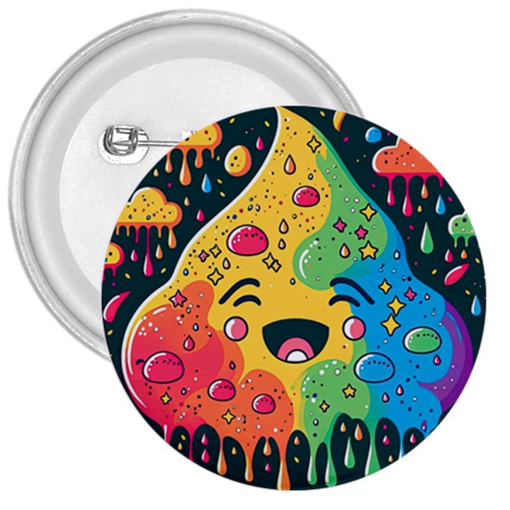 Rainbows Drip Dripping Paint Happy 3  Buttons