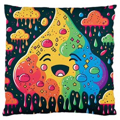 Rainbows Drip Dripping Paint Happy Large Cushion Case (two Sides) by Ravend