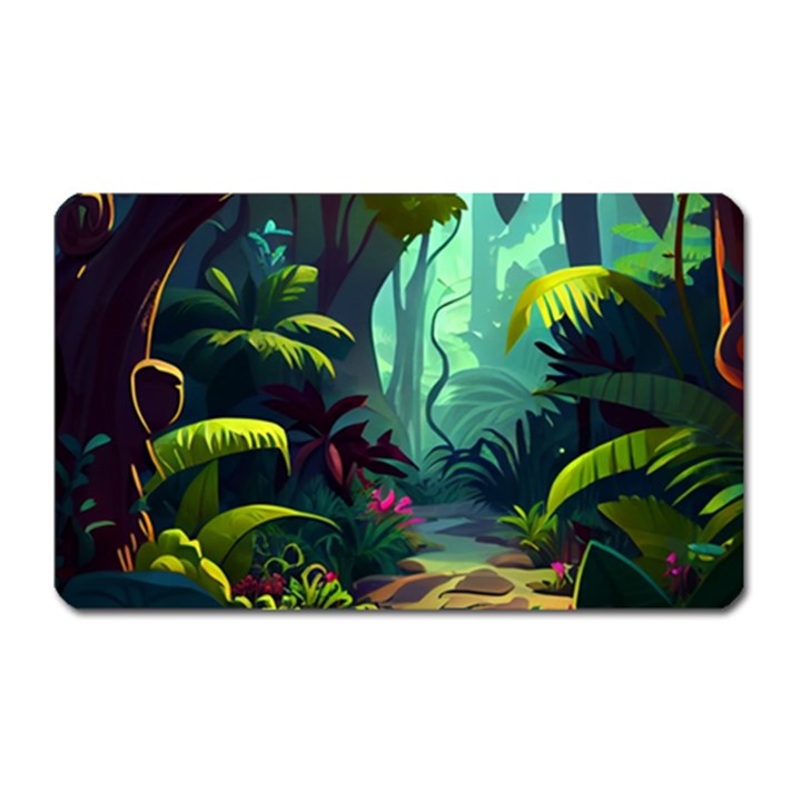 Rainforest Jungle Cartoon Animation Background Magnet (Rectangular)