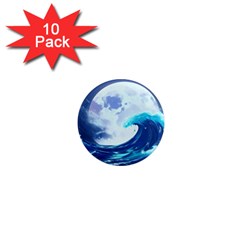 Ai Generated Waves Ocean Sea Tsunami Nautical Blue 1  Mini Magnet (10 Pack)  by Ravend