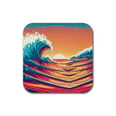 Ai Generated Waves Ocean Sea Tsunami Nautical Art Nature Rubber Coaster (square)
