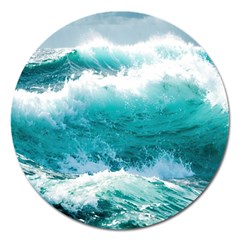 Ai Generated Waves Ocean Sea Tsunami Nautical Blue Sea Magnet 5  (round) by Ravend