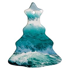 Ai Generated Waves Ocean Sea Tsunami Nautical Blue Sea Ornament (christmas Tree) 