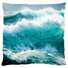 Ai Generated Waves Ocean Sea Tsunami Nautical Blue Sea Large Cushion Case (one Side) by Ravend