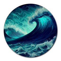 Ai Generated Waves Ocean Sea Tsunami Nautical Fantasy Round Mousepad