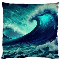 Ai Generated Waves Ocean Sea Tsunami Nautical Fantasy Large Cushion Case (one Side) by Ravend