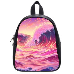 Ai Generated Waves Ocean Sea Tsunami Nautical Red Yellow School Bag (small) by Ravend