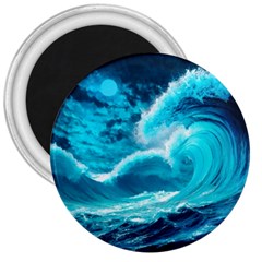 Ai Generated Waves Ocean Sea Tsunami Nautical Sea 3  Magnets by Ravend