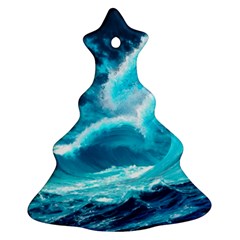 Ai Generated Waves Ocean Sea Tsunami Nautical Sea Ornament (christmas Tree) 