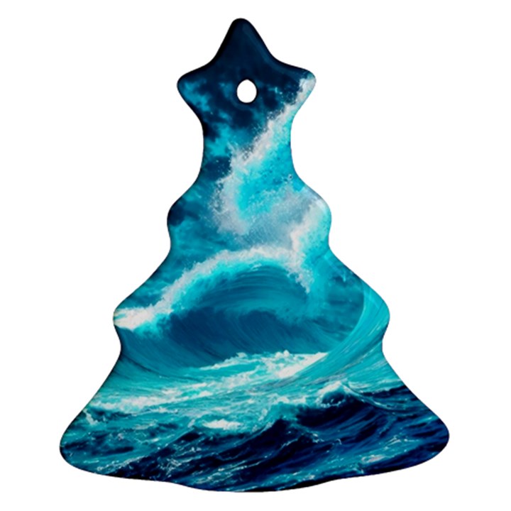 Ai Generated Waves Ocean Sea Tsunami Nautical Sea Ornament (Christmas Tree) 