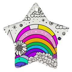 Rainbow Fun Cute Minimal Doodle Drawing Art Ornament (star)