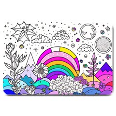 Rainbow Fun Cute Minimal Doodle Drawing Art Large Doormat