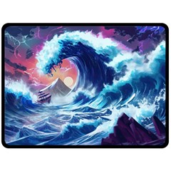 Storm Tsunami Waves Ocean Sea Nautical Nature One Side Fleece Blanket (large)