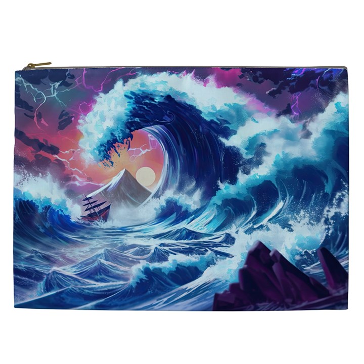 Storm Tsunami Waves Ocean Sea Nautical Nature Cosmetic Bag (XXL)