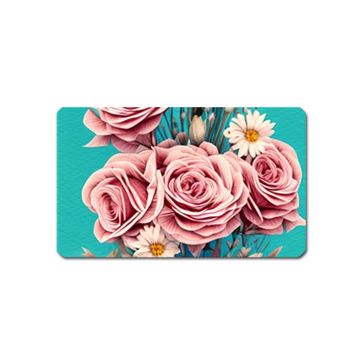 Coral Blush Rose on Teal Magnet (Name Card)