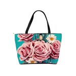 Coral Blush Rose on Teal Classic Shoulder Handbag Back