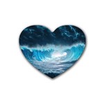 Thunderstorm Storm Tsunami Waves Ocean Sea Rubber Heart Coaster (4 pack)