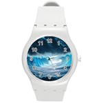 Thunderstorm Storm Tsunami Waves Ocean Sea Round Plastic Sport Watch (M)