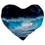 Thunderstorm Storm Tsunami Waves Ocean Sea Large 19  Premium Heart Shape Cushions