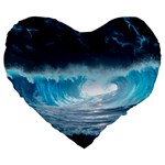 Thunderstorm Storm Tsunami Waves Ocean Sea Large 19  Premium Flano Heart Shape Cushions