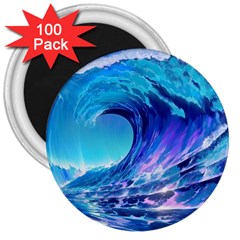 Tsunami Tidal Wave Ocean Waves Sea Nature Water Blue 3  Magnets (100 Pack) by Ravend