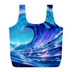 Tsunami Tidal Wave Ocean Waves Sea Nature Water Blue Full Print Recycle Bag (l)