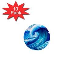 Tsunami Tidal Wave Ocean Waves Sea Nature Water Blue Painting 1  Mini Magnet (10 Pack)  by Ravend