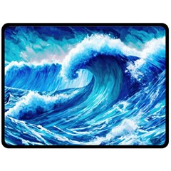 Tsunami Tidal Wave Ocean Waves Sea Nature Water Blue Painting One Side Fleece Blanket (large)