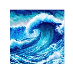 Tsunami Tidal Wave Ocean Waves Sea Nature Water Blue Painting Square Satin Scarf (30  X 30 ) by Ravend