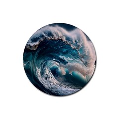 Tsunami Waves Ocean Sea Water Rough Seas 5 Rubber Round Coaster (4 Pack)